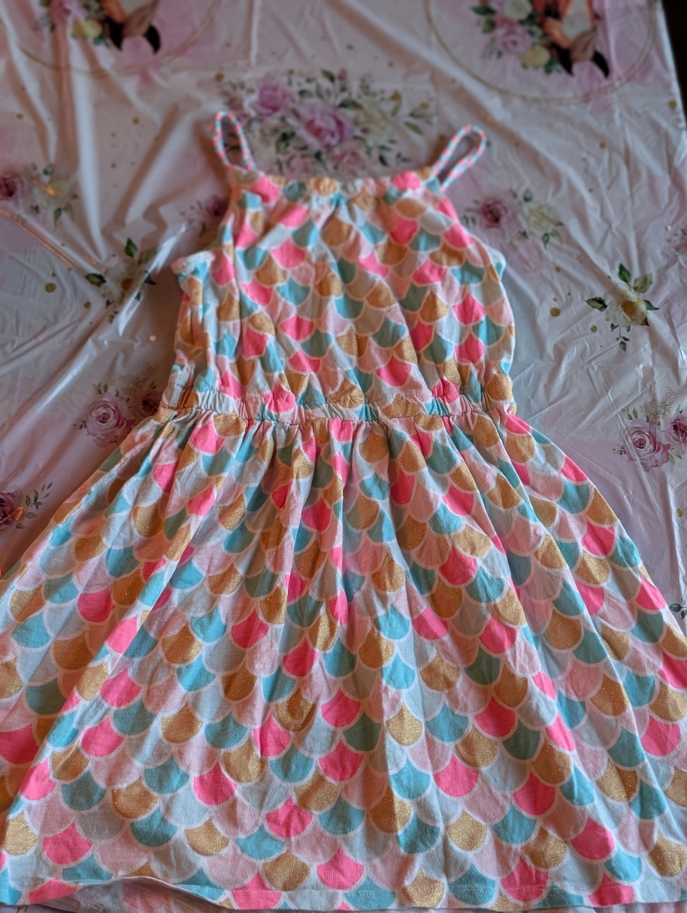 Carter's Sleeveless Mermaid  Print Dress in Pink, Teal & Gold/ Size 12 Girl